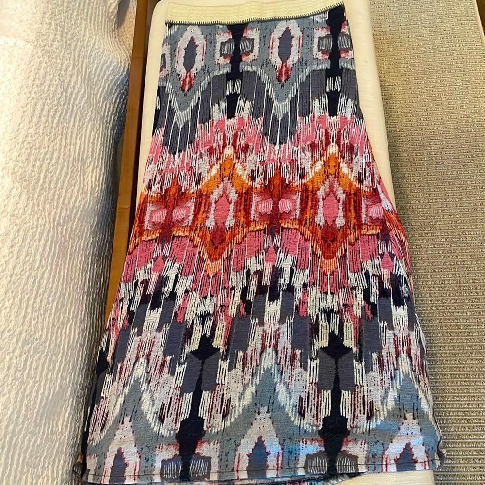 Anthropologie ikat patterned long skirt.